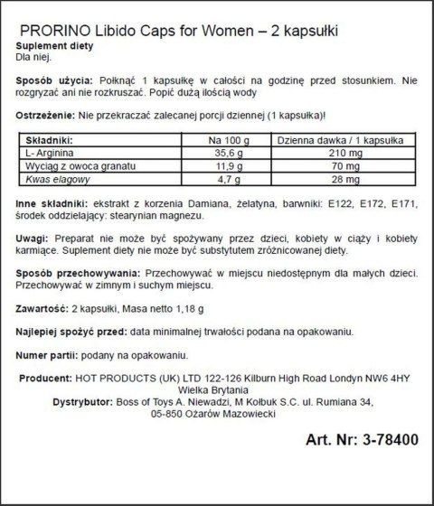 Kapsułki Prorino dla kobiet black line 2 sztuki