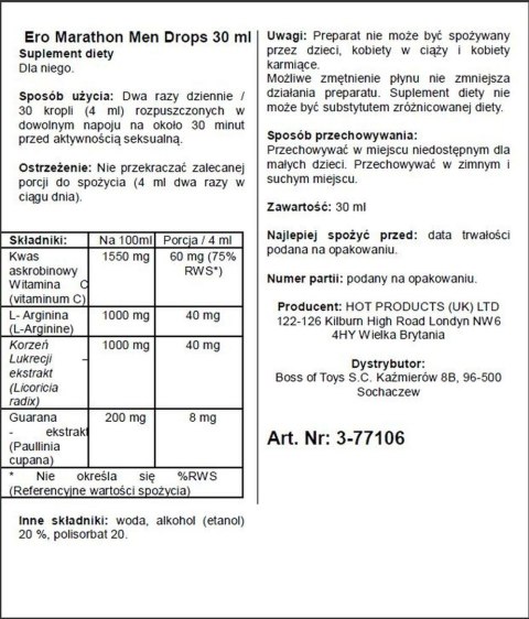 Krople opóźniające dla mężczyzn Marathon Hot 30 ml
