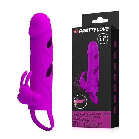 Wibrująca przedłużka na penisa z paskiem na jądra Pretty Love fioletowa