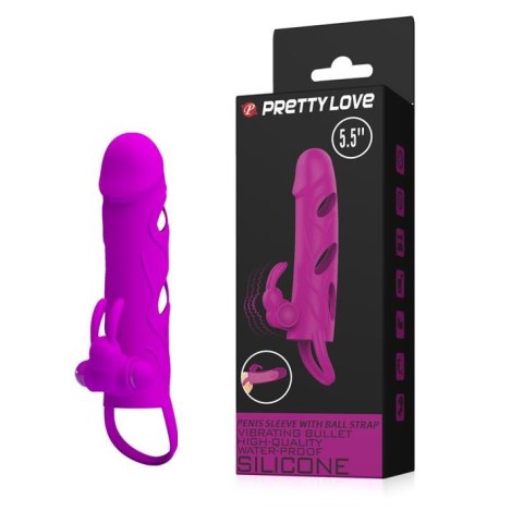 Wibrująca przedłużka na penisa z paskiem na jądra Pretty Love fioletowa