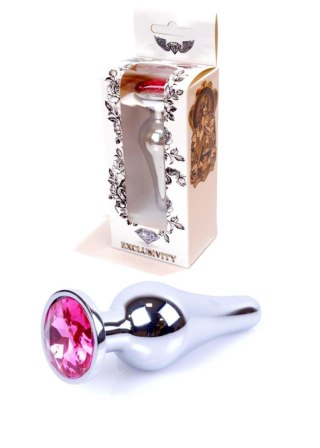 Biżuteria analna HeavyFun srebrna z różowym diamencikiem 9,5 cm