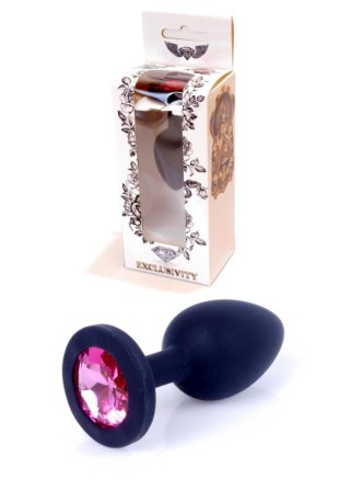 Biżuteria analna silikonowa czarna z różowym diamentem 7 cm