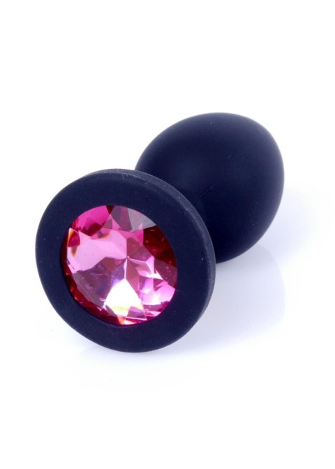 Biżuteria analna silikonowa czarna z różowym diamentem 7 cm