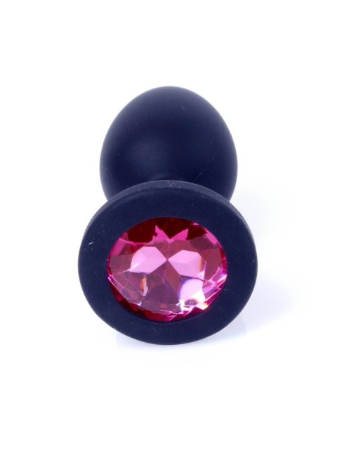 Biżuteria analna silikonowa czarna z różowym diamentem 7 cm
