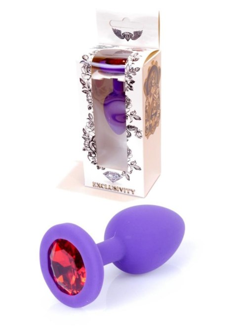 Biżuteria analna silikonowa fioletowa HeavyFun mała czerwony diament 7 cm