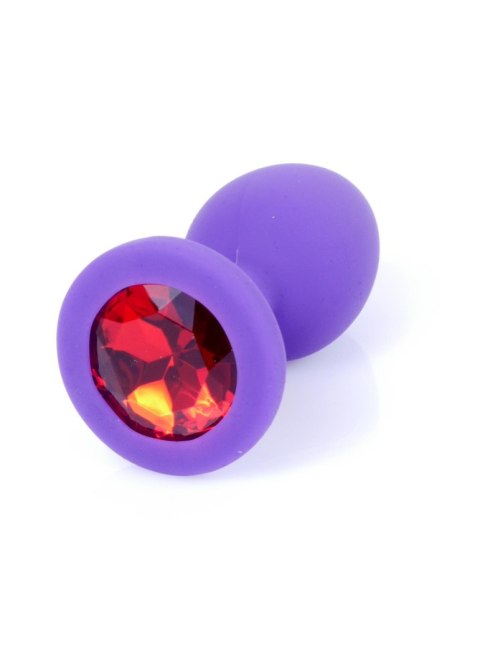 Biżuteria analna silikonowa fioletowa HeavyFun mała czerwony diament 7 cm