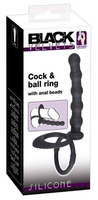 Pierścień na penisa i jądra z dildo analnym Black Velvets silikonowy