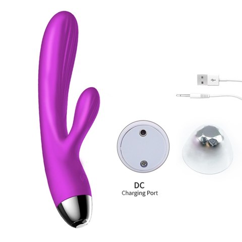 Fioletowy silikonowy wibrator-pulsator USB 14 funkcji z podgrzewaniem