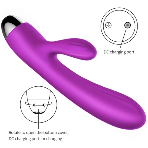 Fioletowy silikonowy wibrator-pulsator USB 14 funkcji z podgrzewaniem