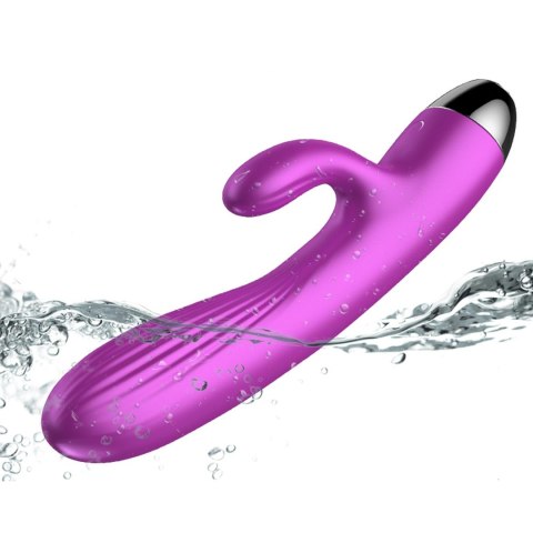 Fioletowy silikonowy wibrator-pulsator USB 14 funkcji z podgrzewaniem