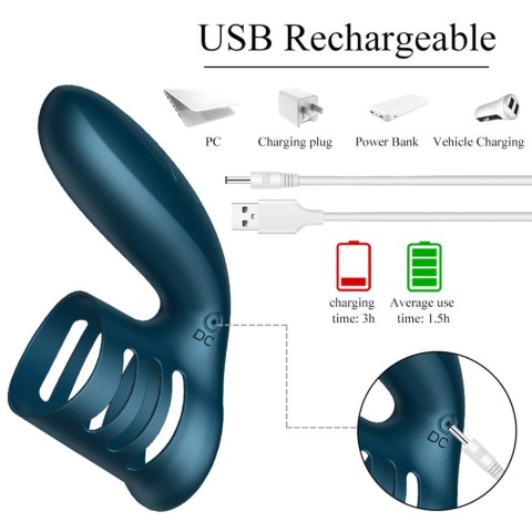 Pierścień wibracyjny silikonowy B Series Fox niebieski USB 7 trybów
