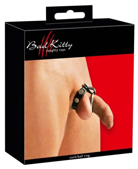 Czarny skórzany pasek z pierścieniami erekcyjnymi Bad Kitty 21 cm