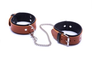 Kajdanki męskie na nogi Whips Collection koniakowe