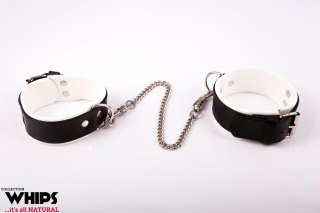 Kajdanki męskie skórzane na nogi biało czarne Whips Collection