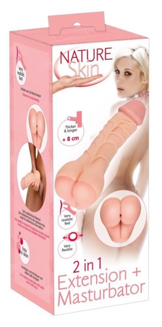 Masturbator Nature Skin 2w1 przedłużka penisa TPE 21 cm