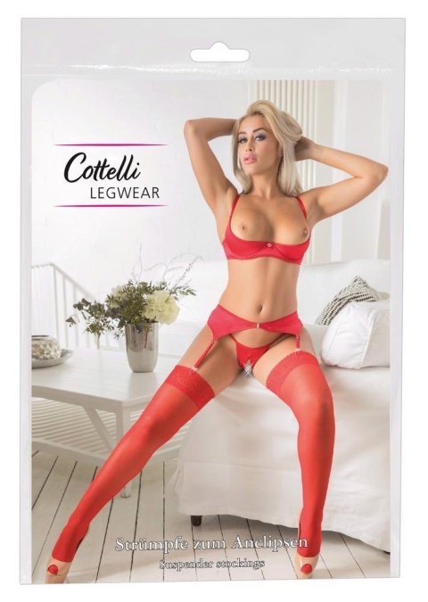 Pończochy Cottelli LEGWEAR czerwone z koronką 20 den