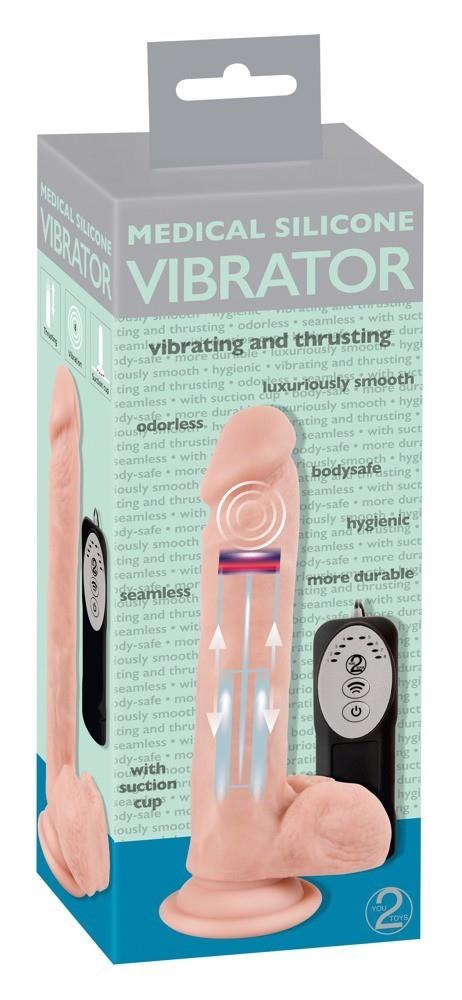Wibrator realistyczny Medical Silicone z pchaniem 21 cm
