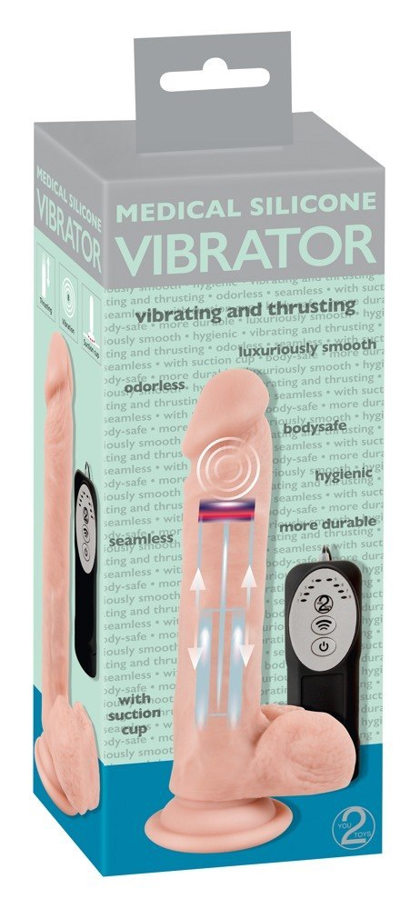 Wibrator realistyczny Medical Silicone z pchaniem 21 cm