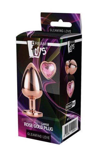 Duży korek analny z sercowym kamieniem Gleaming Love różowozłoty