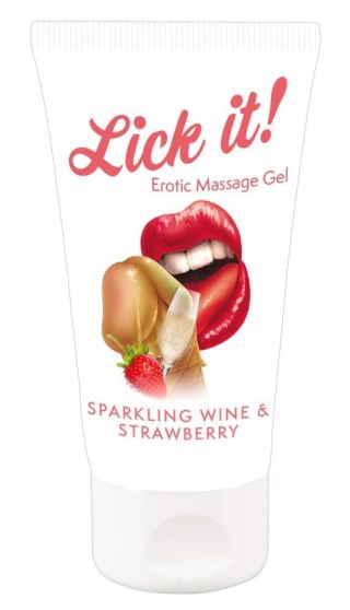 Wegański żel do masażu erotycznego Lick it! truskawka wino musujące 50 ml