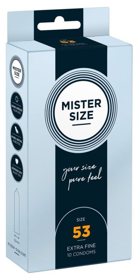 Prezerwatywy cienkie Mister Size 53 mm wegańskie 10 szt 18,5 cm