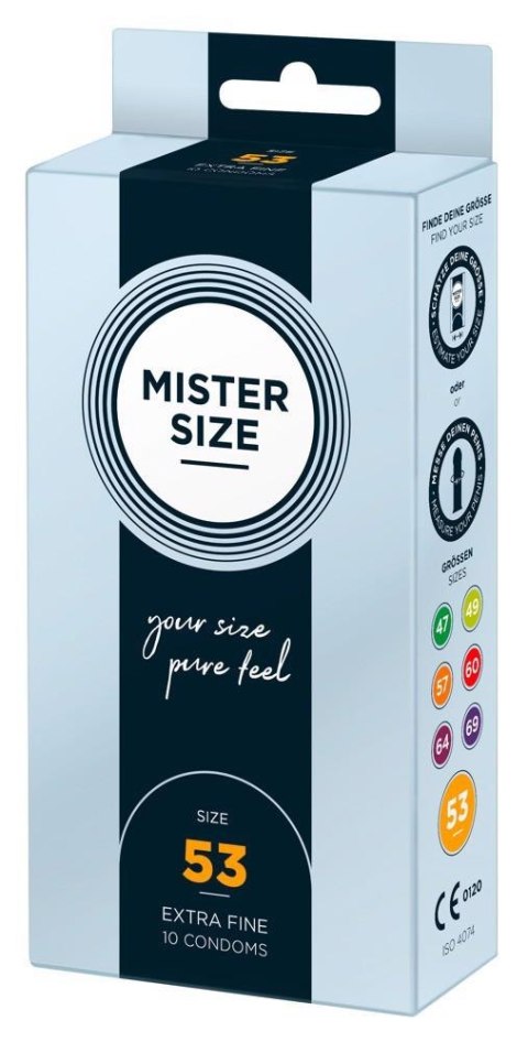 Prezerwatywy cienkie Mister Size 53 mm wegańskie 10 szt 18,5 cm