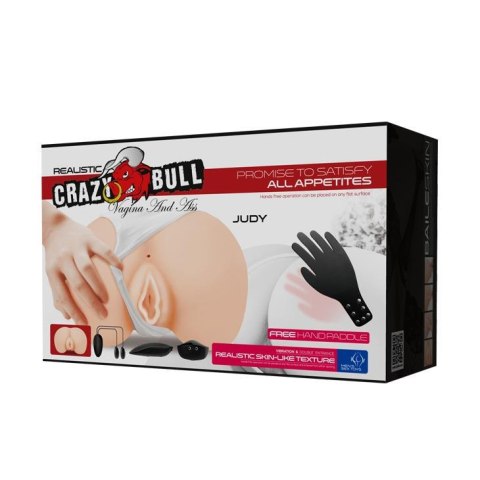 Wibrujący masturbator Crazy Bull Judy cielisty podwójne otwory