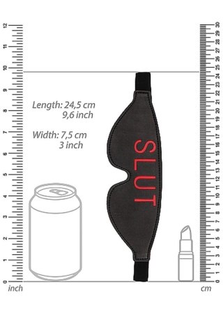 Maska na oczy Ouch SLUT skórzana czarna