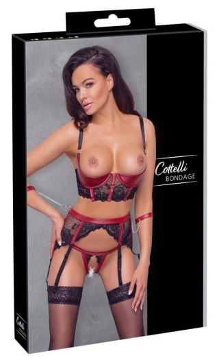 Komplet Shelf Bra z pasem Cottelli BONDAGE czarno czerwony M