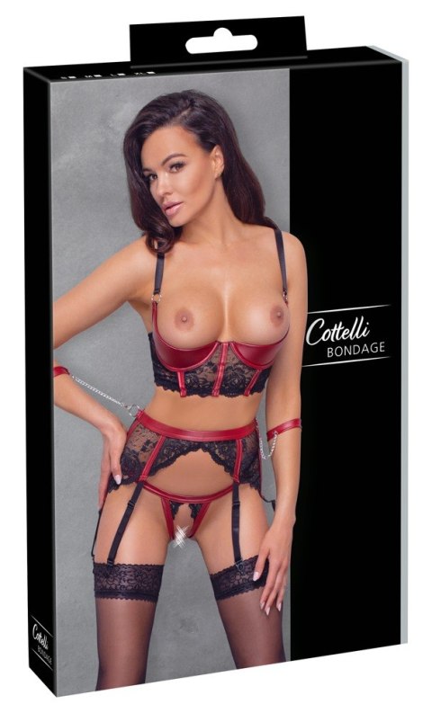 Komplet Shelf Bra z pasem Cottelli BONDAGE czarno czerwony M