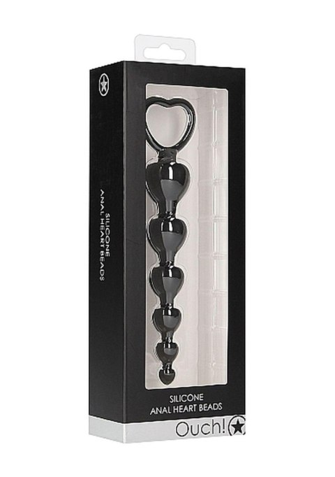 Łańcuszek kulek analnych serca Ouch! silikonowy czarny 14 cm
