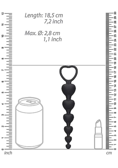 Łańcuszek kulek analnych serca Ouch! silikonowy czarny 14 cm