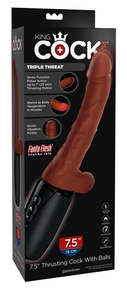 Wibrator z pchnięciami King Cock Plus z jądrami 29 cm