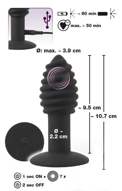 Korek analny wibrujący Black Velvets Twist 7 trybów USB