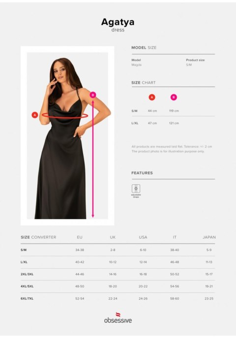 Sukienka Obsessive Agatya czarna S/M satynowa