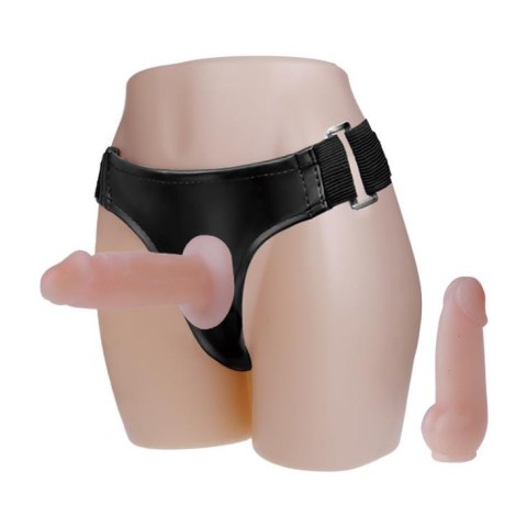Uprząż strap on Baile Jessica z dwoma dildami cielista regulowana