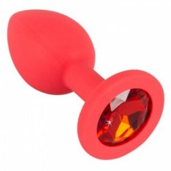 Korek analny Colorful Joy czerwony z klejnotem 7 cm