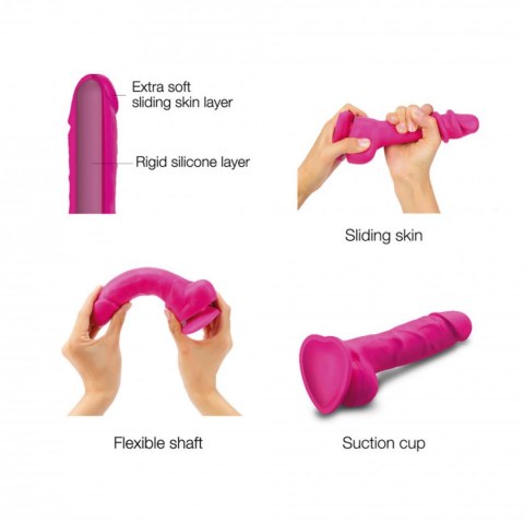 Dildo realistyczne z przesuwaną skórą silikonowe Straponme fuksjowe M