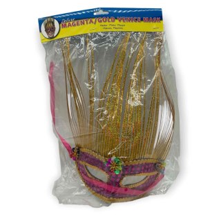 Maska wenecka z włosami Kinky Pleasure różowa 28 cm