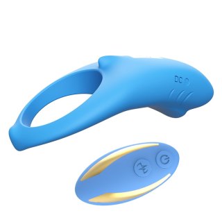 Pierścień erekcyjny wibrujący Shark niebieski z pilotem USB
