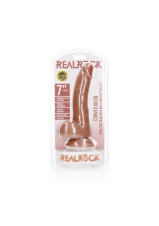 Dildo realistyczne zakrzywione z jądrami przyssawka RealRock 18 cm
