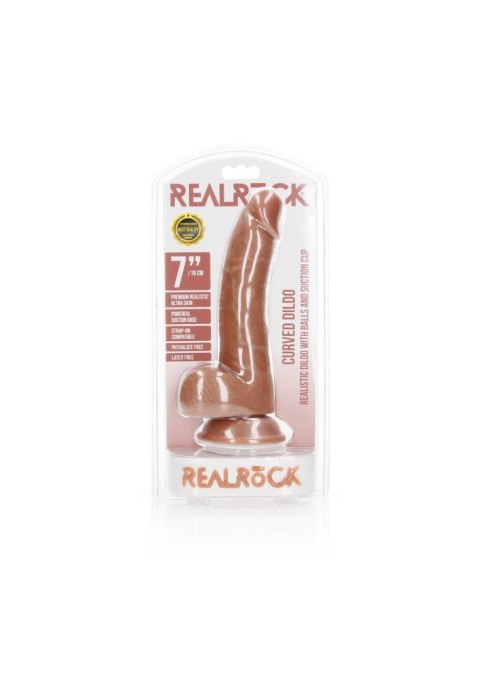 Dildo realistyczne zakrzywione z jądrami przyssawka RealRock 18 cm