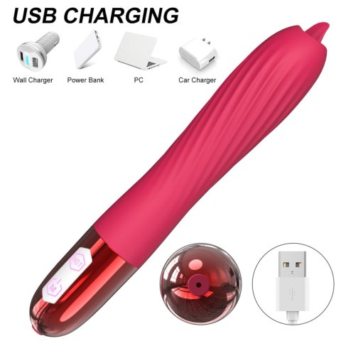 Wibrator silikonowy z ruchomym języczkiem ogrzewany B Series Fox USB