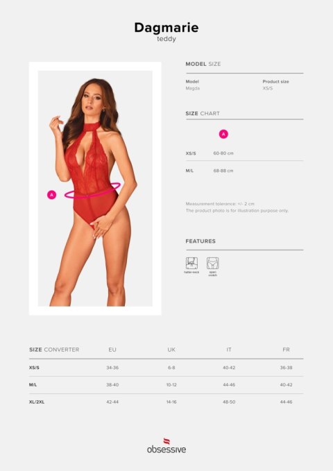 Body koronkowe Dagmarie z otwartym krokiem Obsessive czerwone M/L
