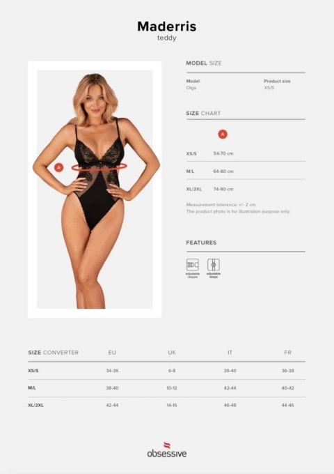 Body koronkowe Obsessive Maderris czarne XS/S