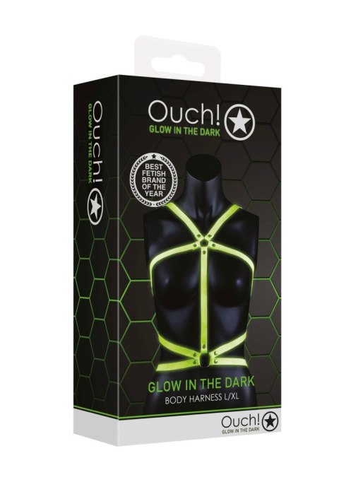Erotyczna uprząż body Ouch świecąca neonowa zielona czarna L XL