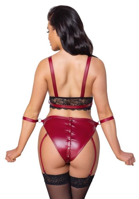 Komplet bielizny bondage Cottelli czerwony z paskami na kostki