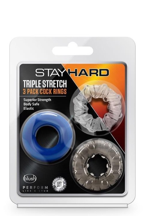 Pierścienie erekcyjne Stay Hard potrójnie rozciągliwe 3szt Blush TPE