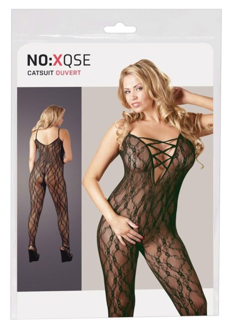 Bodystocking koronkowy ze stopą NO:XQSE czarny XXL XXXL