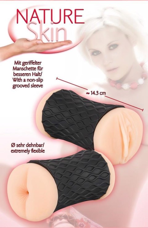 Masturbator Nature Skin z pochwą i odbytem skóra 14 cm